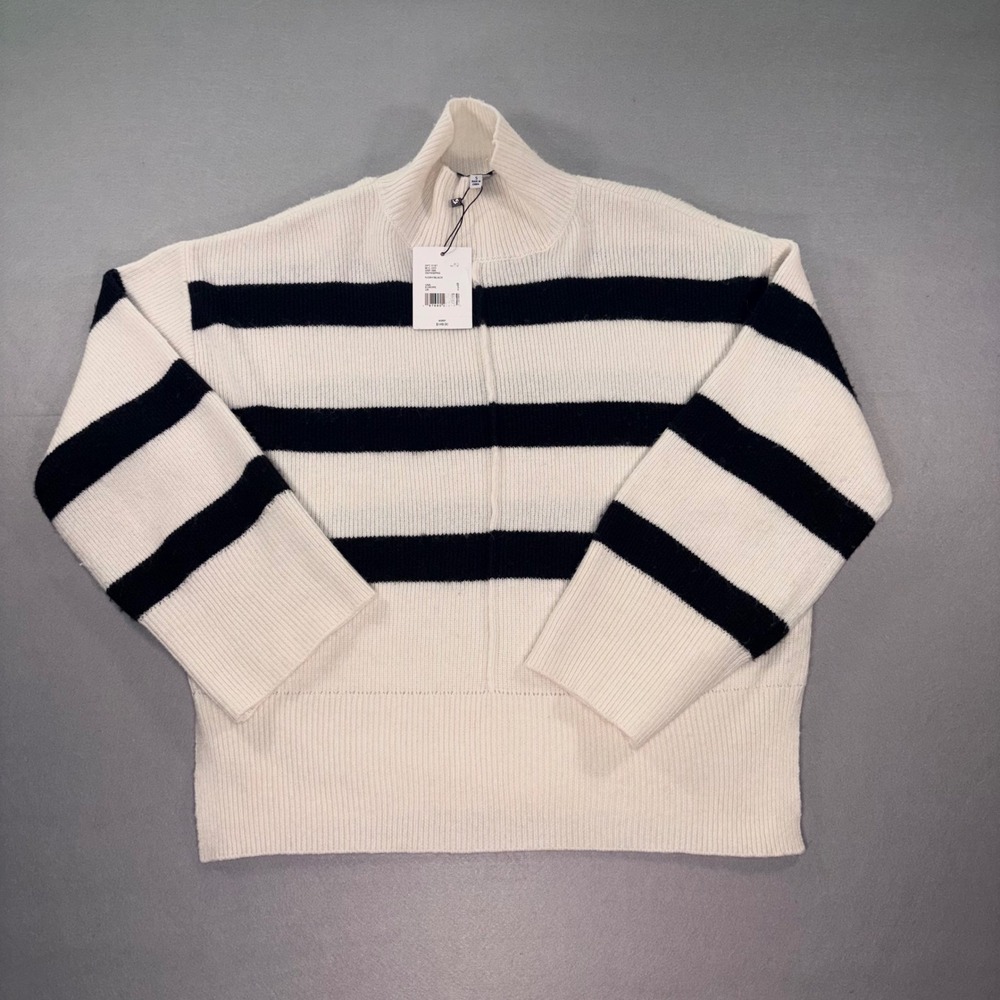 Gibson Latimer Womens Striped Mock Neck Sweater Ivory Black OG7435PAG Size S NEW